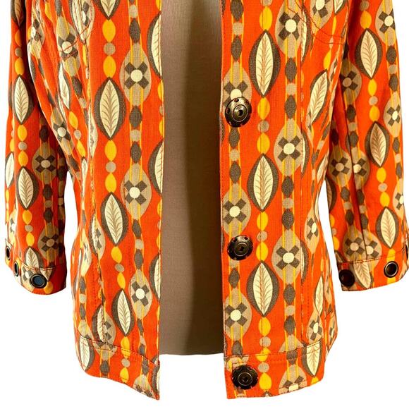 Multiples 3/4 Sleeve Blazer Denim Jean Jacket Snap Buttons Size S Orange Autumn - Picture 5 of 16